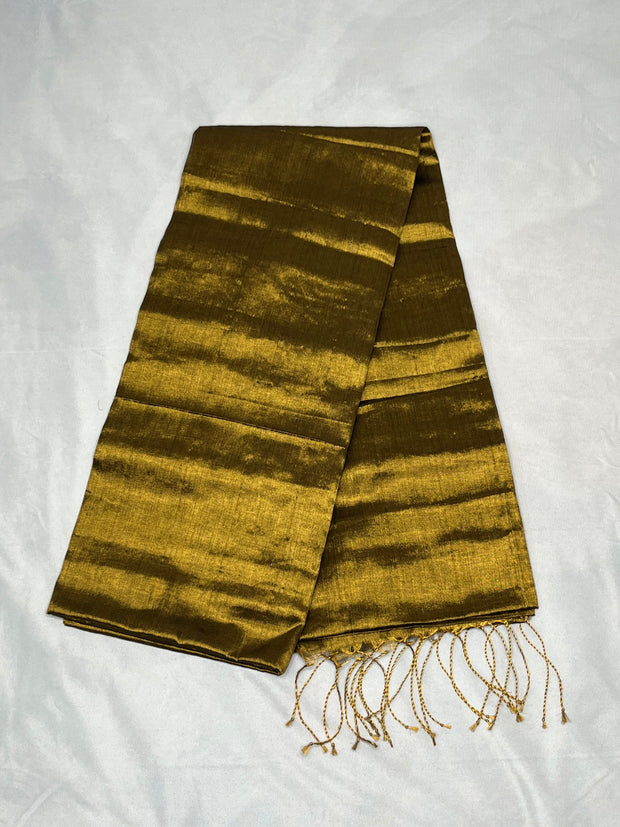 Antique gold cotton tissue saree , with brocade long sleeve blouse