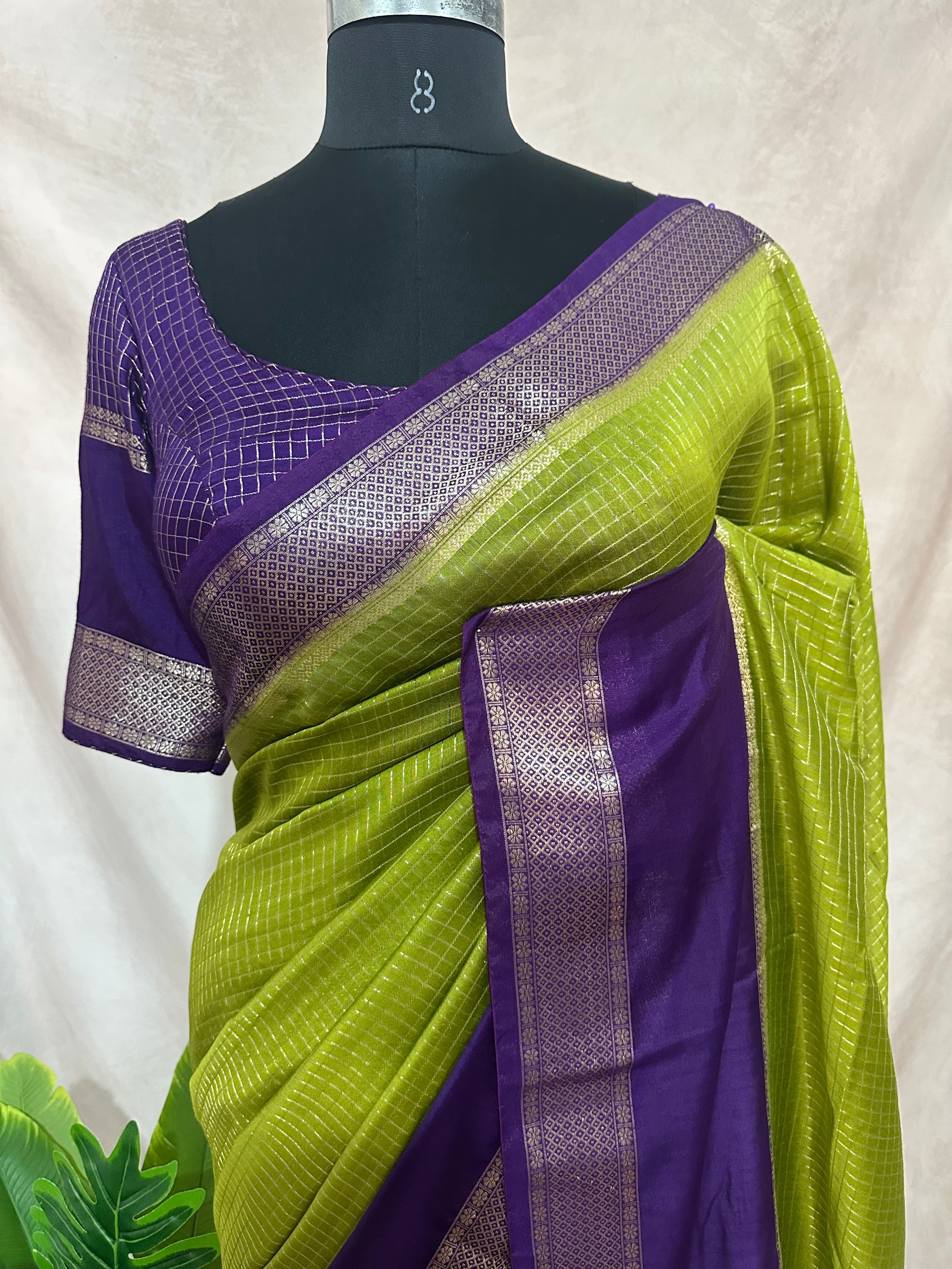 Semi mysore silk saree with stitched blouse