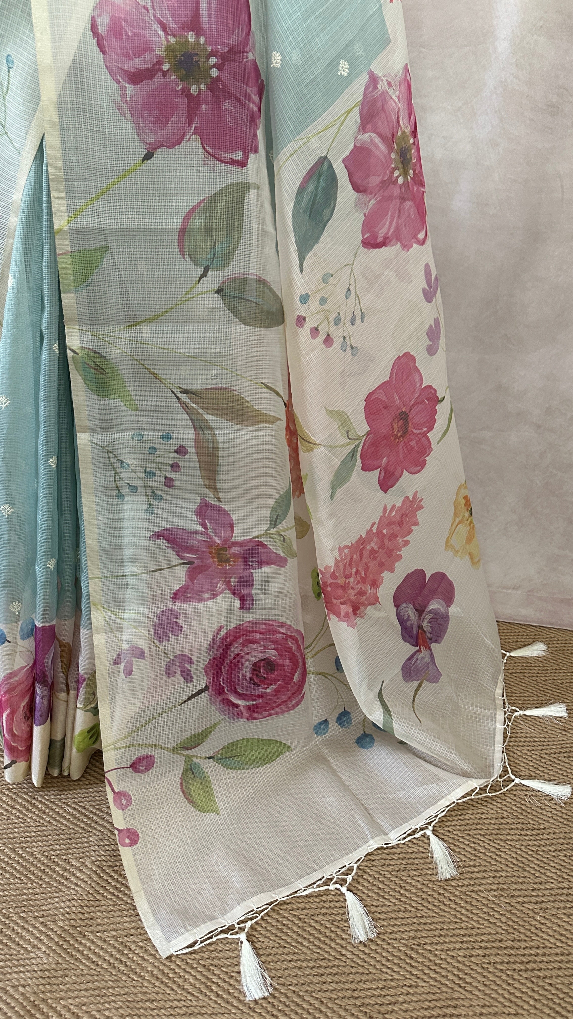 Kota silk saree with floral print border, with BP