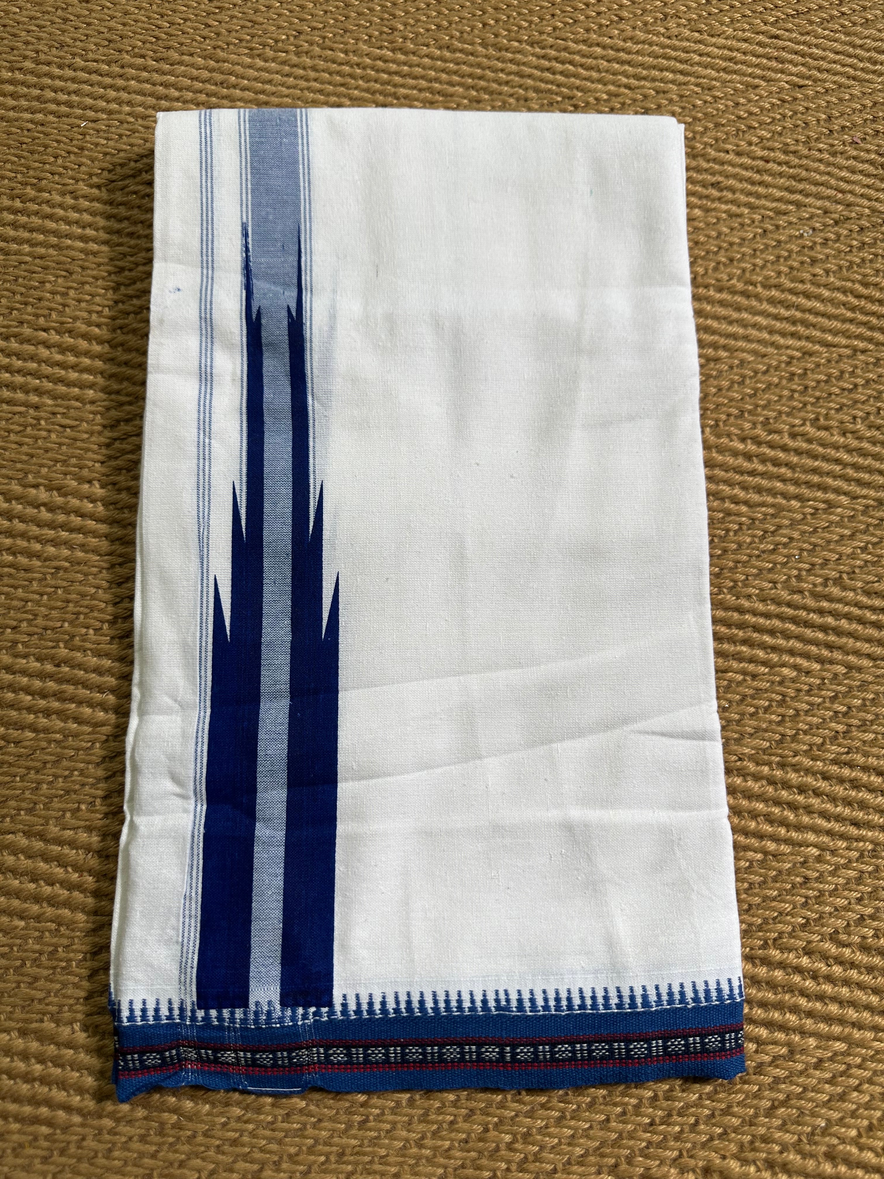 White cotton dhothi with blue border