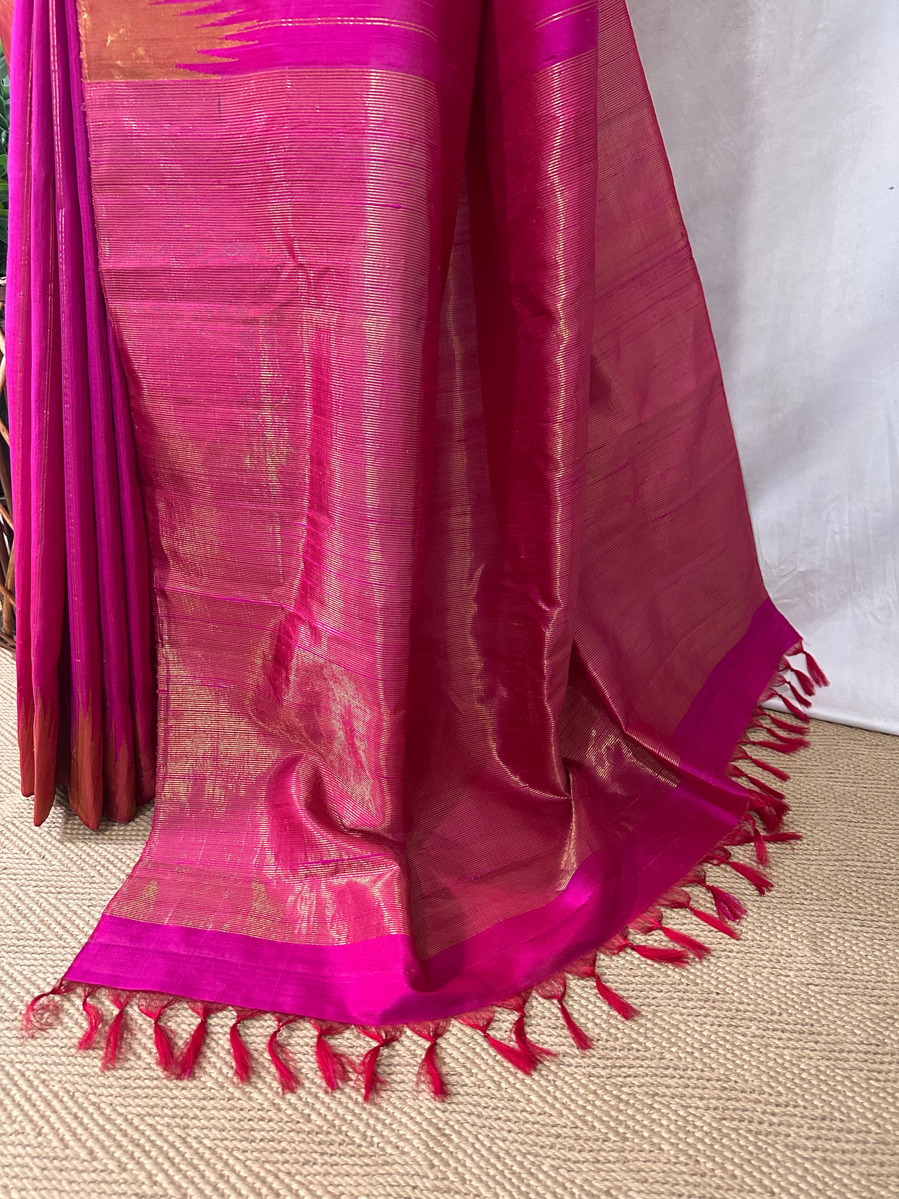 Handloom gadwal pure silk saree with tissue border and stitched blouse