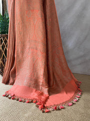Pure Crepe silk saree with antique zari weave, stitched blouse