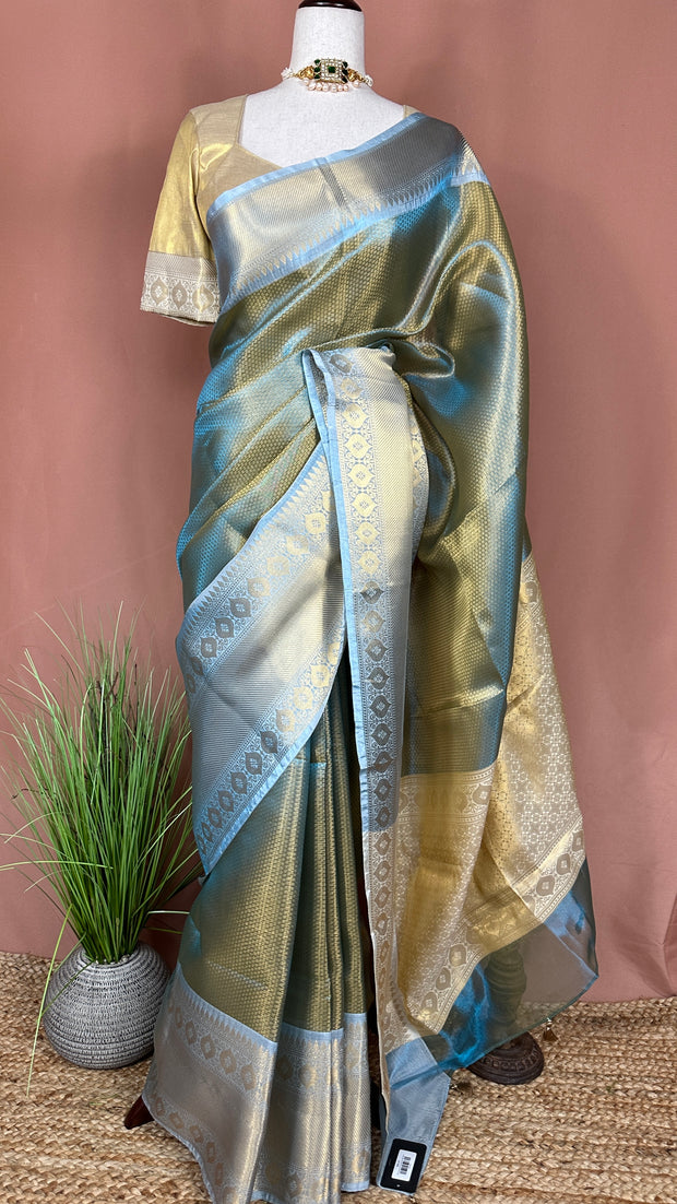 Semi Kanchivaram brocade saree with stitched blouse