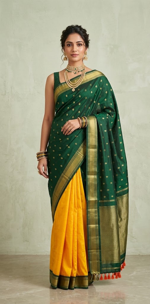 Handloom Pure silk sari with contrast one side korvai border, no BP