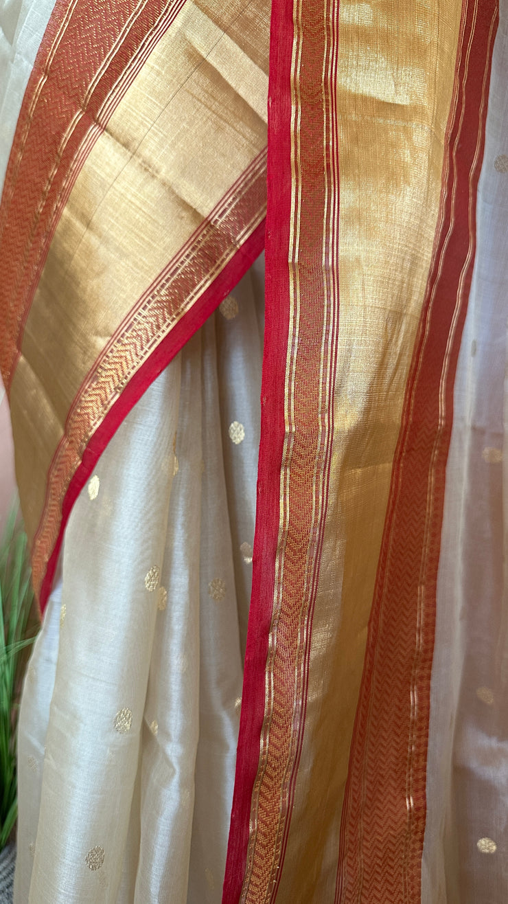 Pure chanderi silk saree with katan border, with BP