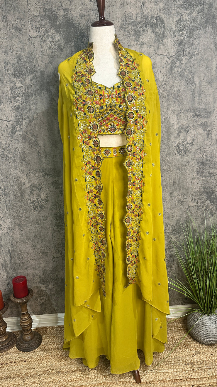 Greenish yellow palazzo with shrug