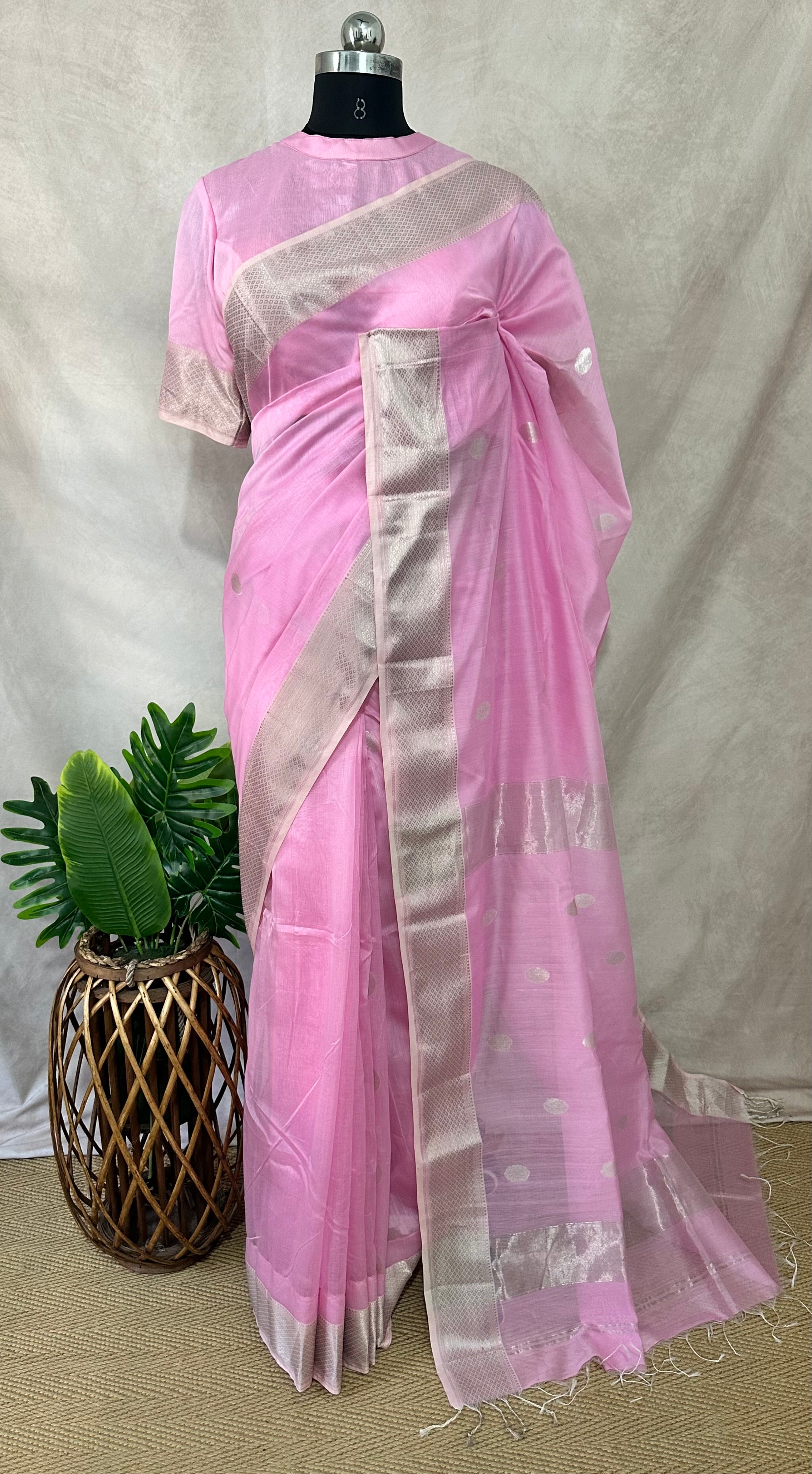 Maheshwari silk saree with stitched blouse
