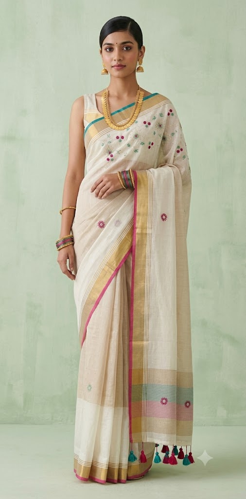Mulcotton saree with bead work