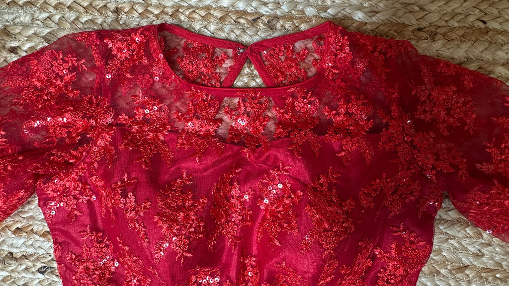 Red net full sleeve blouse