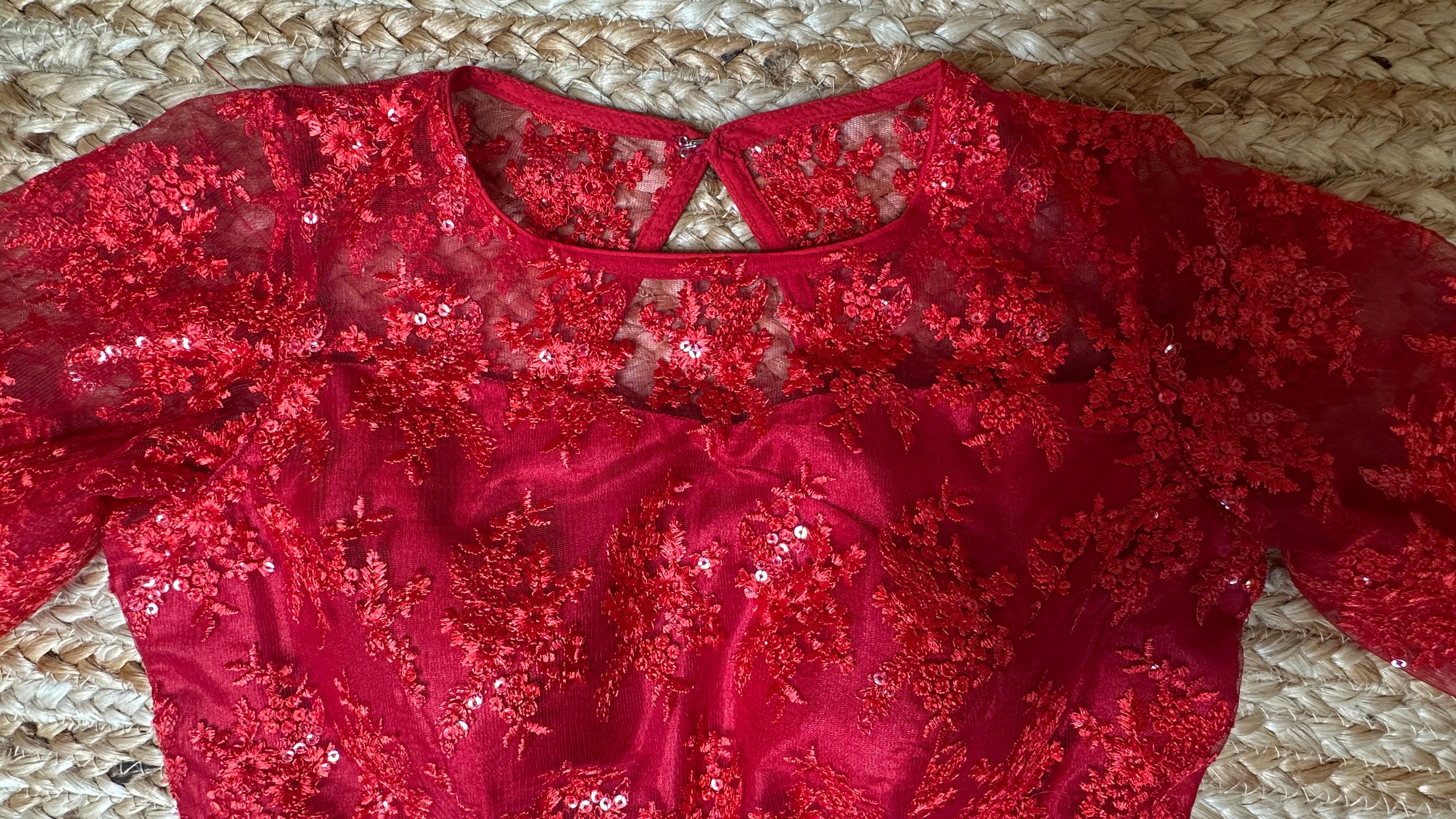 Red net full sleeve blouse