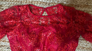 Red net full sleeve blouse
