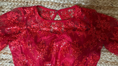 Red net full sleeve blouse