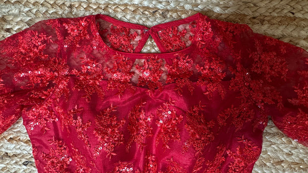Red net full sleeve blouse