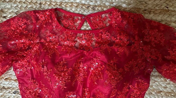 Red net full sleeve blouse