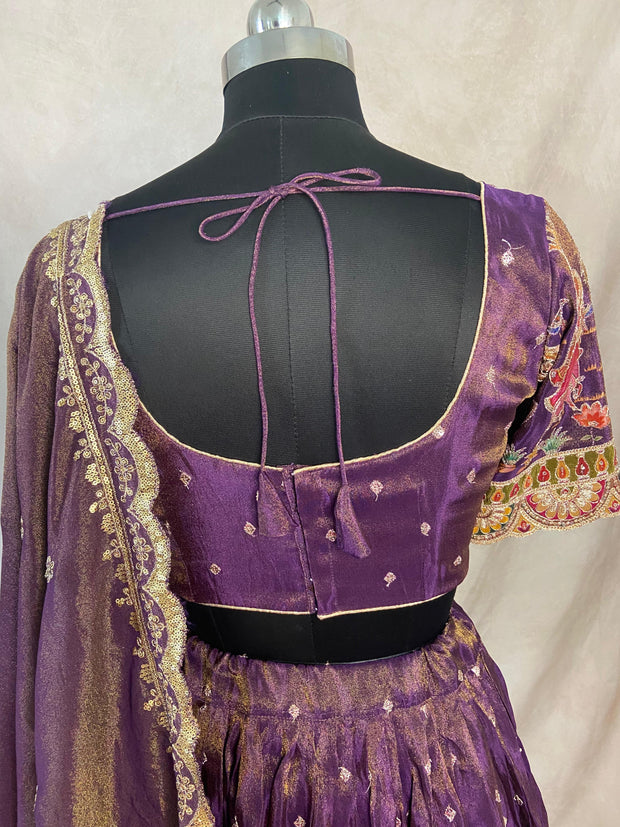 Purple tissue lehanga