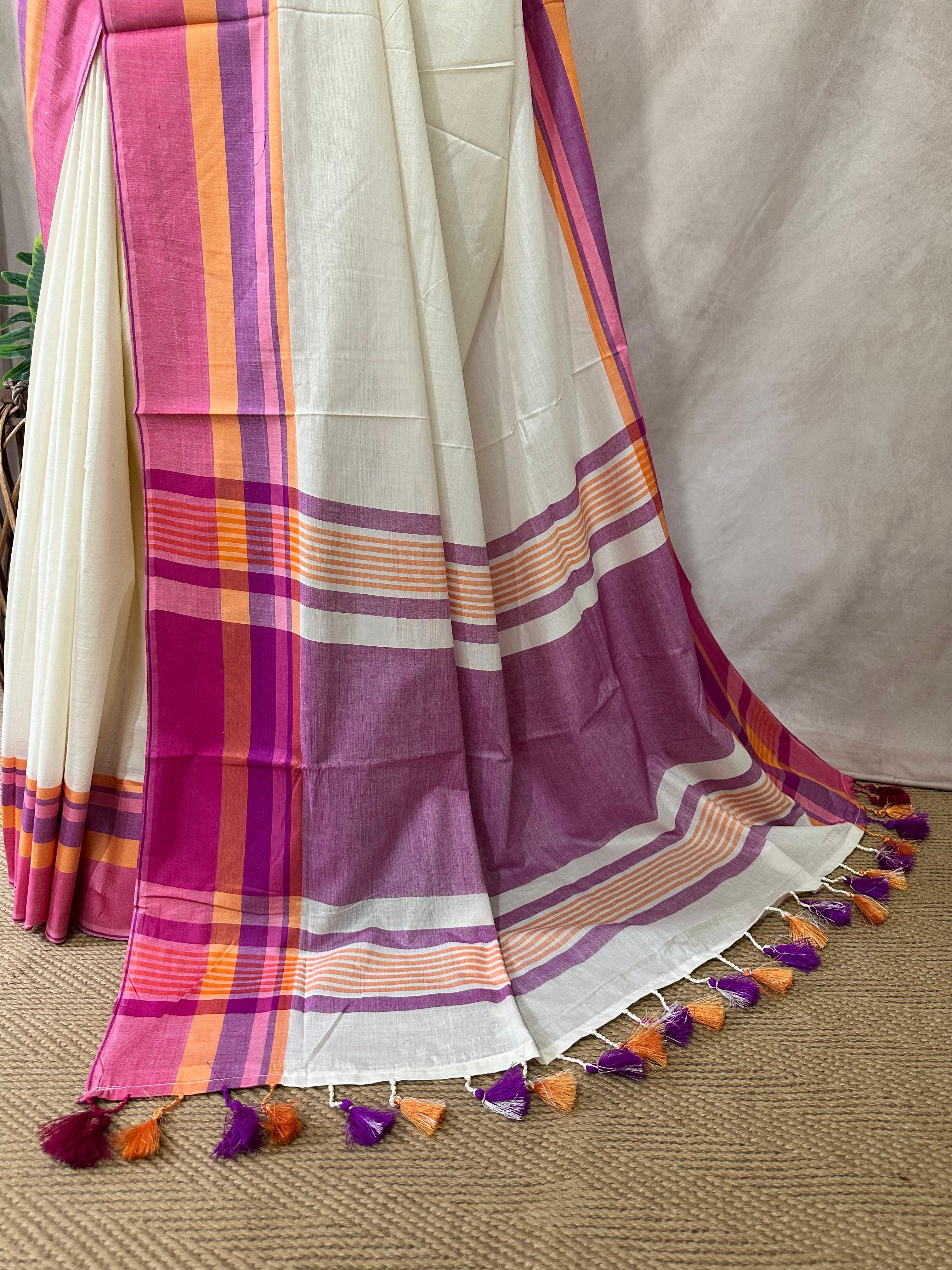 Soft cotton saree with multi color border