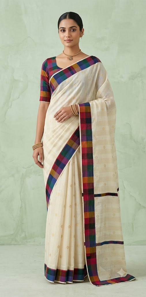 Madras kattam set saree with stitched blouse