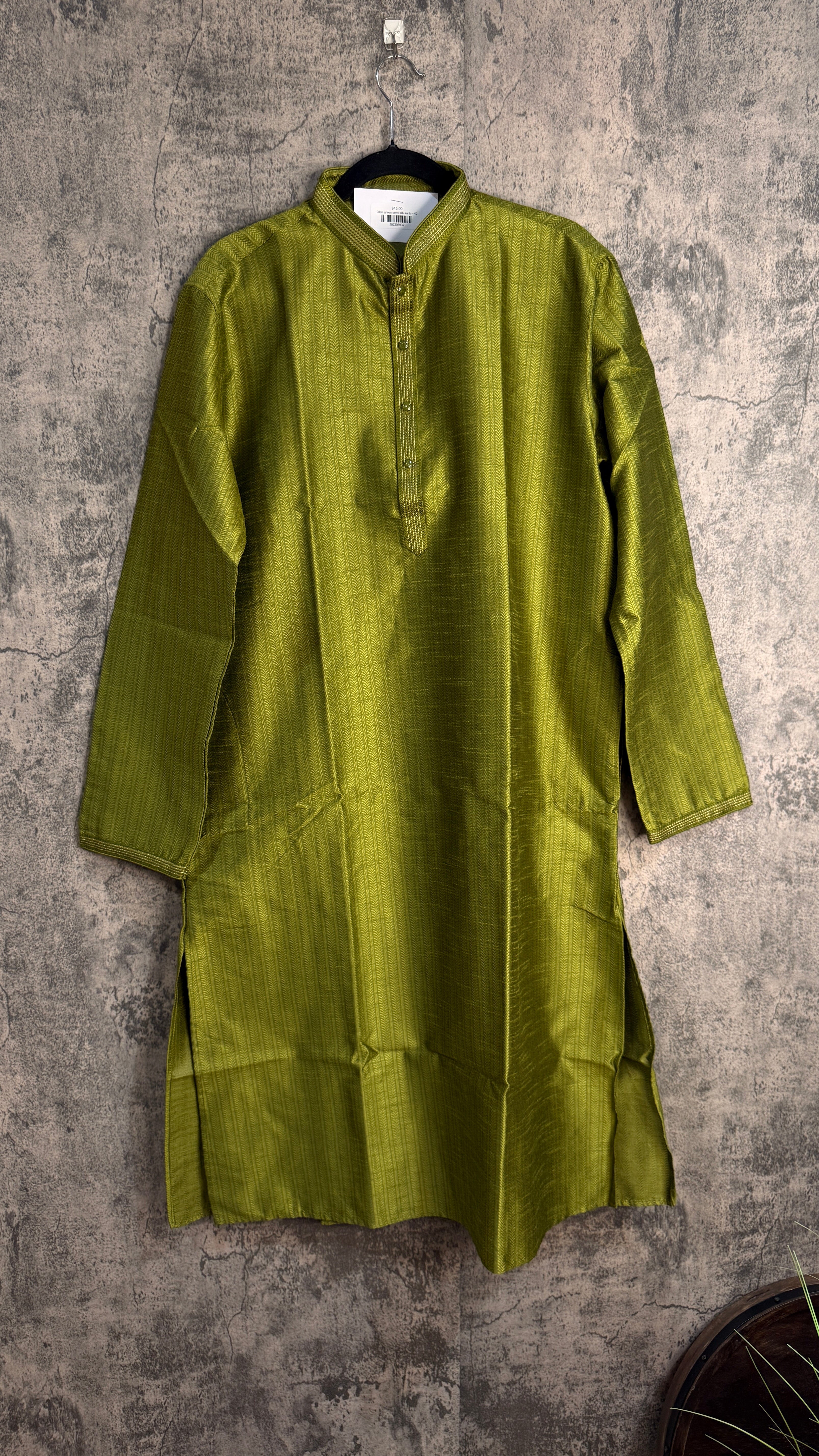 Olive green semi silk kurta - 40