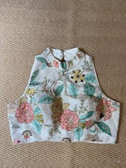 Off white tissue silk halter neck blouse