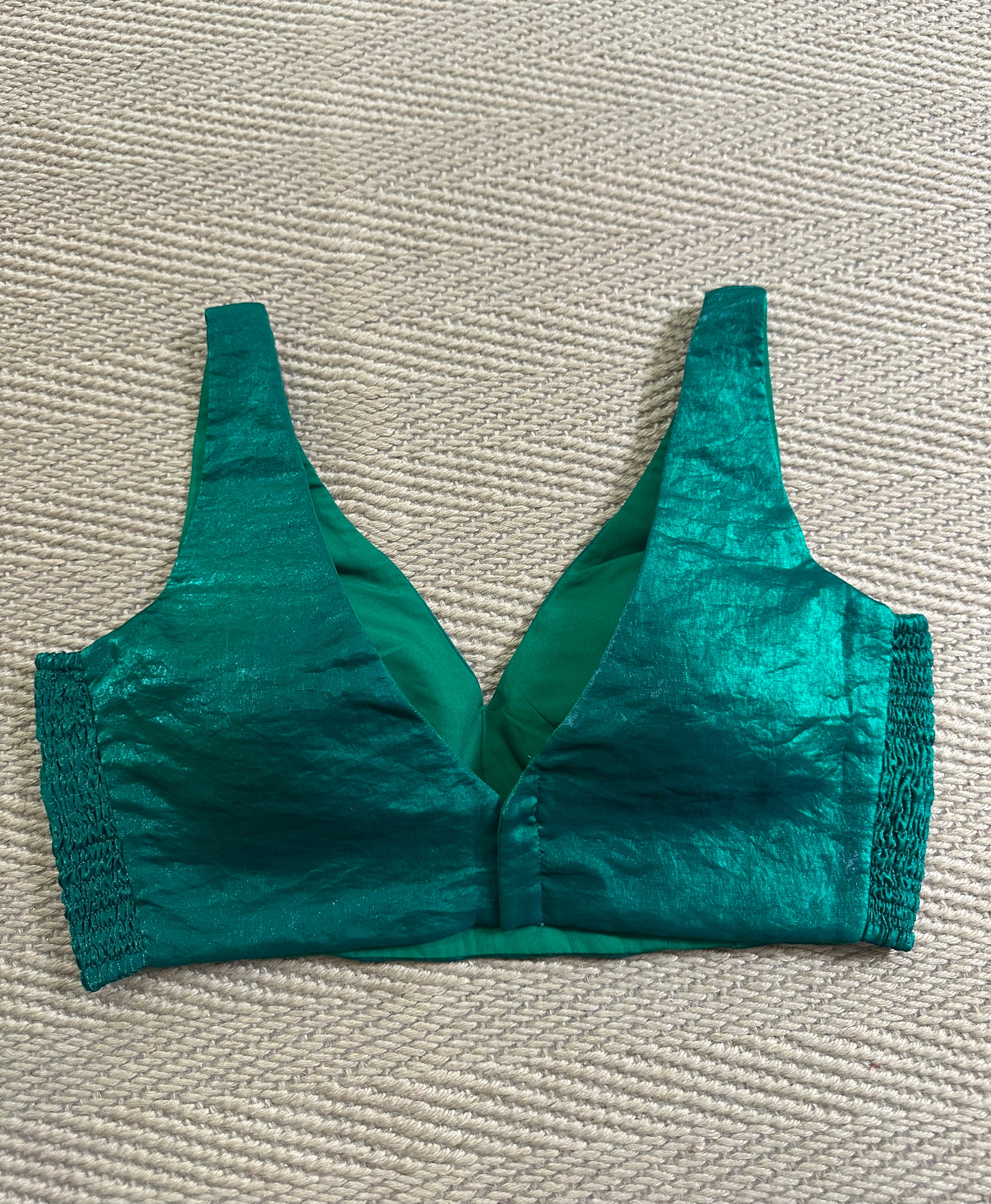 Bottle green satin stilk adjustbale (Side elastic) blouse