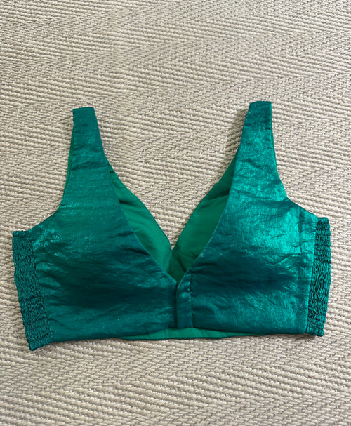 Bottle green satin stilk adjustbale (Side elastic) blouse
