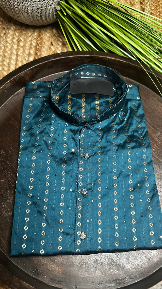 Peacock blue silk kurta - 38