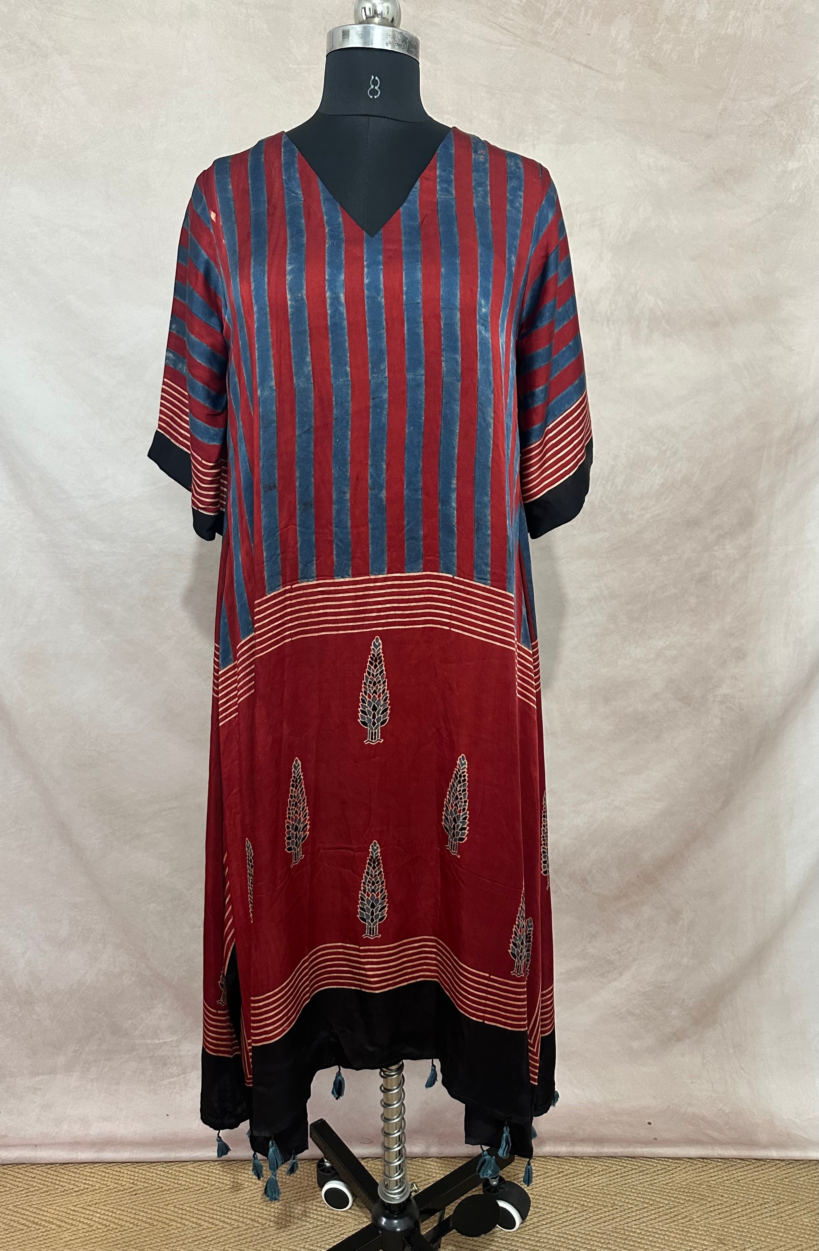 Designer Ajrakh modal silk dress
