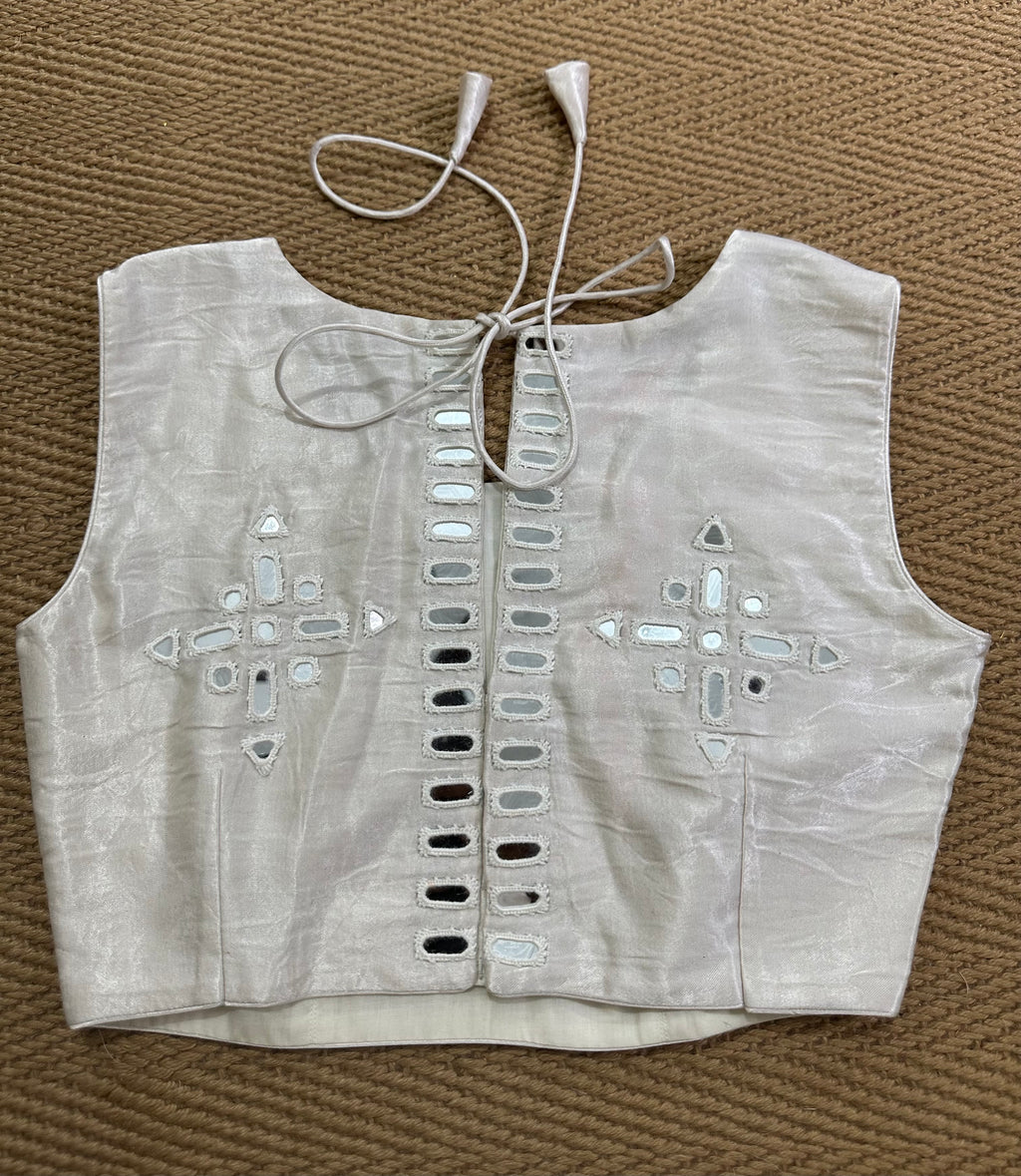 Off white modal silk blouse with mirror work