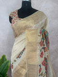 Tissue linen saree with kalamkari patch work , with BP