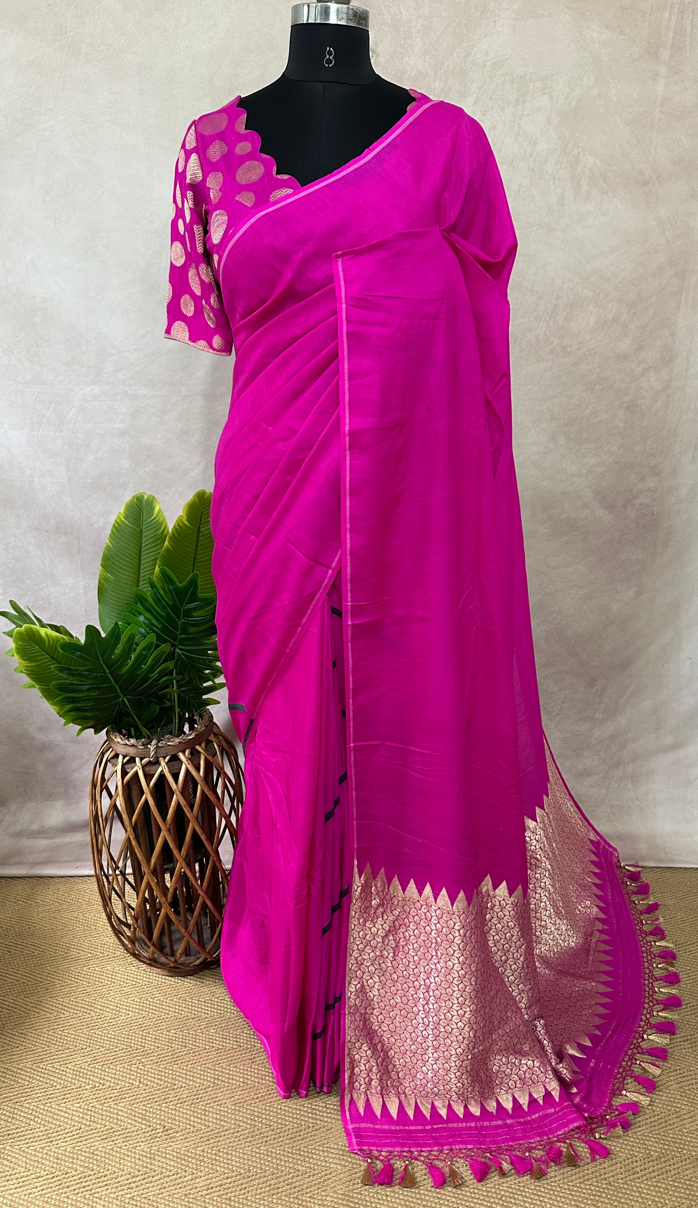 Designer pure Tussar munga silk saree with brocade blouse