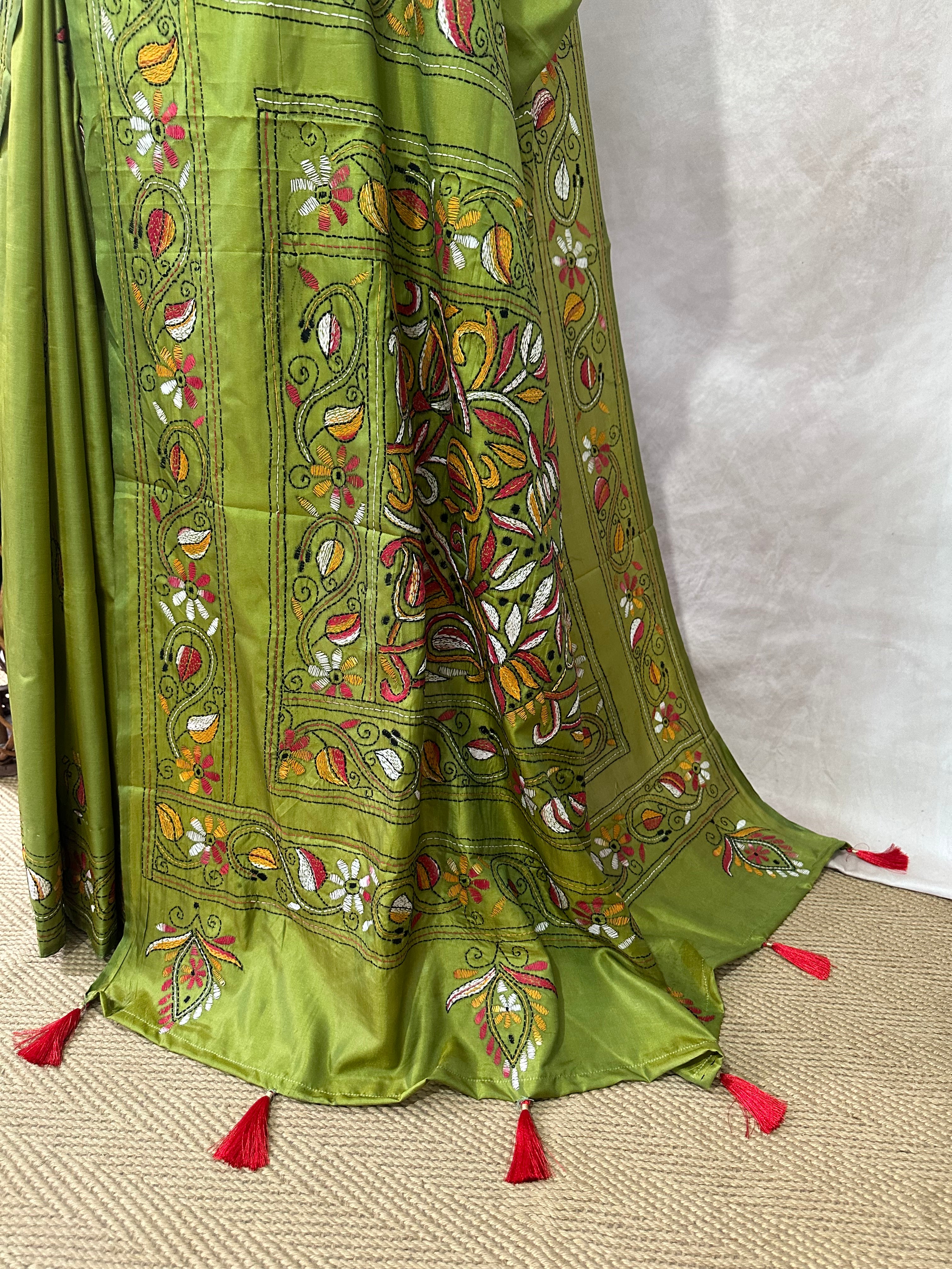 Bangalore silk saree with kantha work, No BP