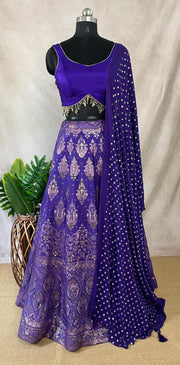 Purple Banarsi silk lehanga