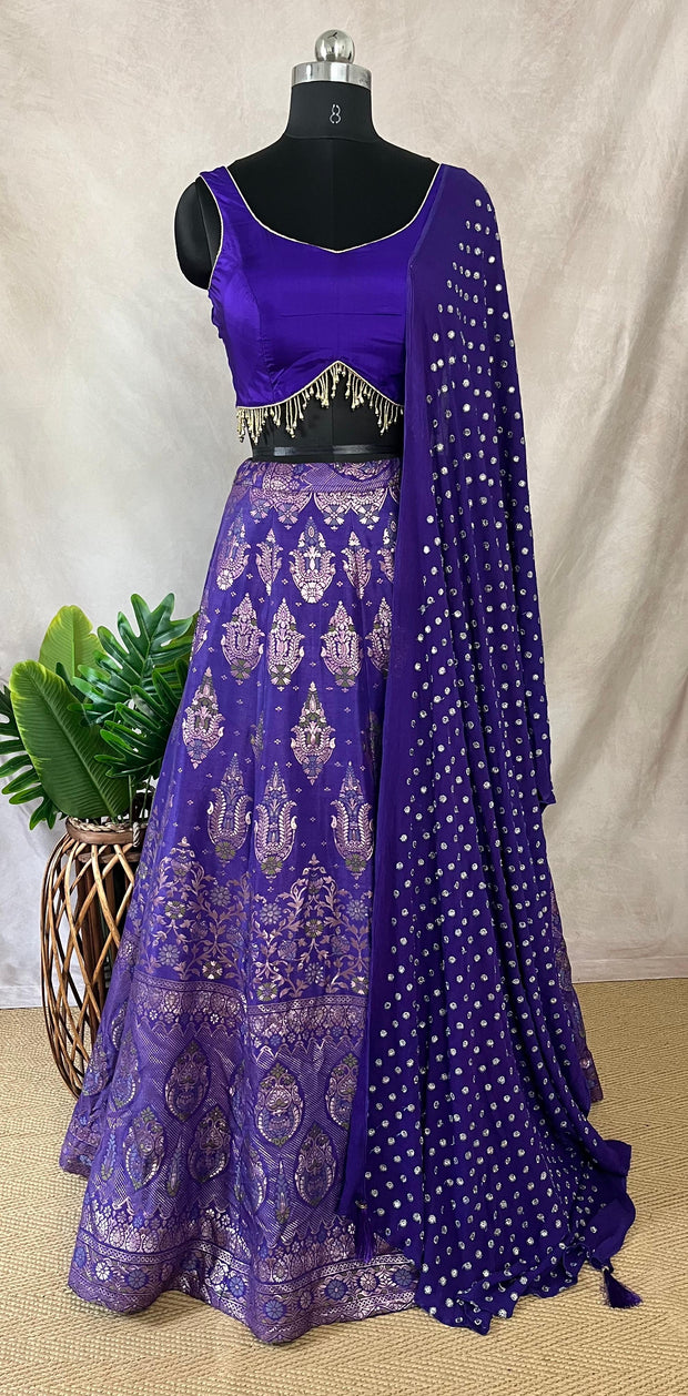 Purple Banarsi silk lehanga