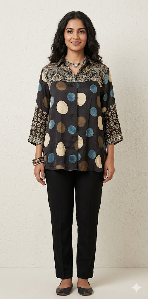 Pure Modal silk shirt with hand block print