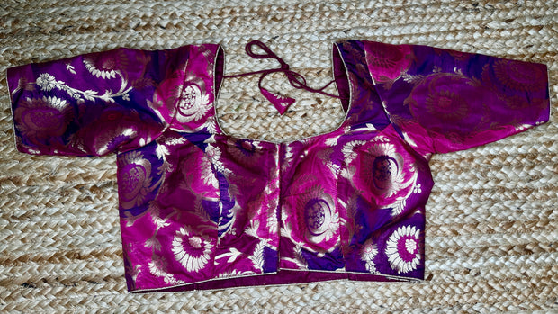 Purple and magenta brocade banarsi blouse