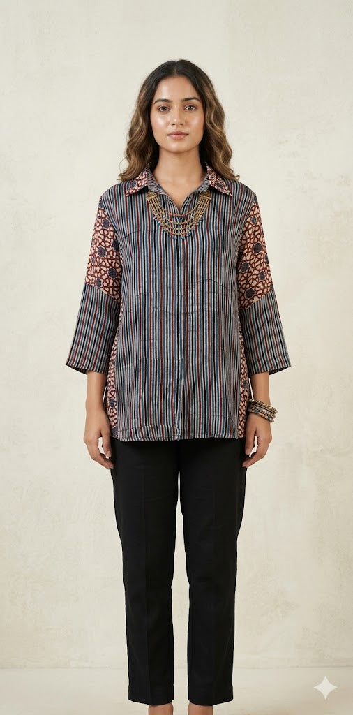 Pure Modal silk shirt with hand block print
