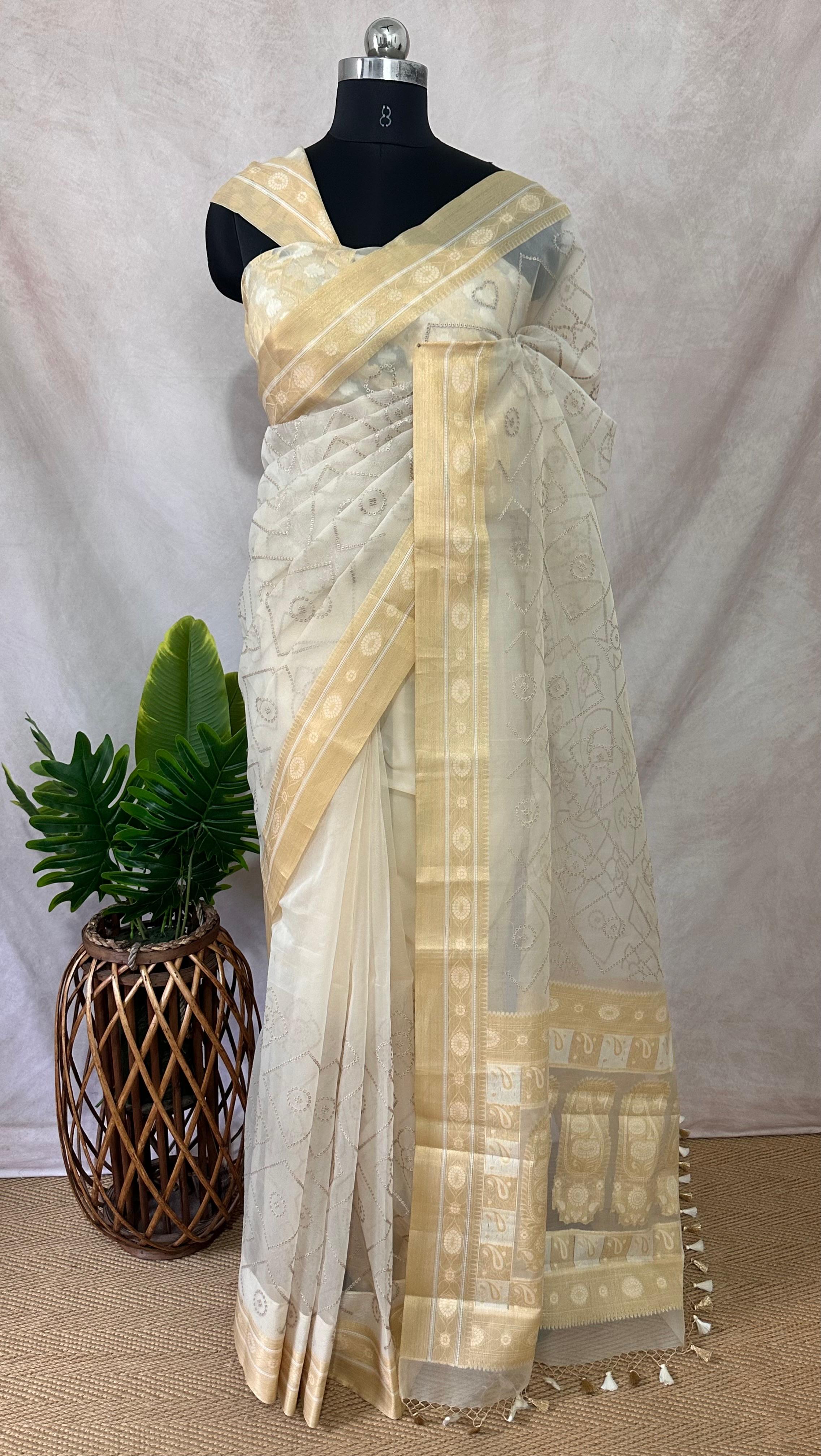 Silk organza saree with embroidery, with BP