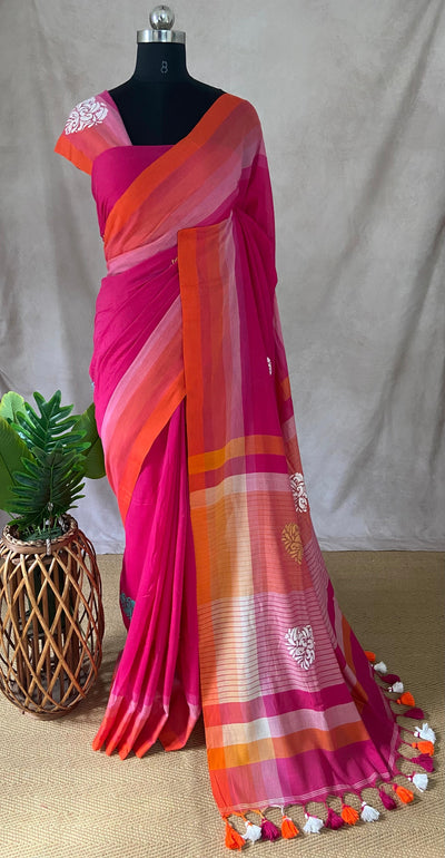 Mul cotton saree with heart kantha, with BP