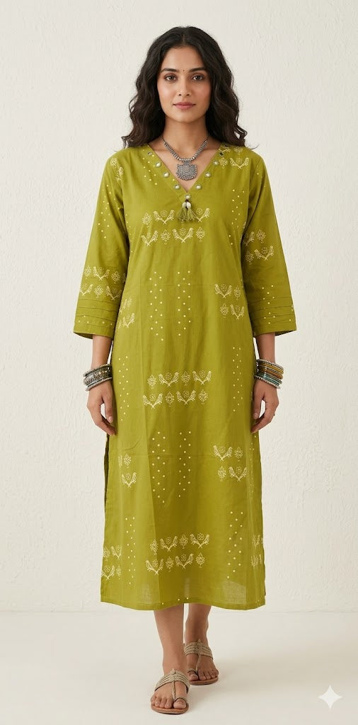 Green kurti with mirror work