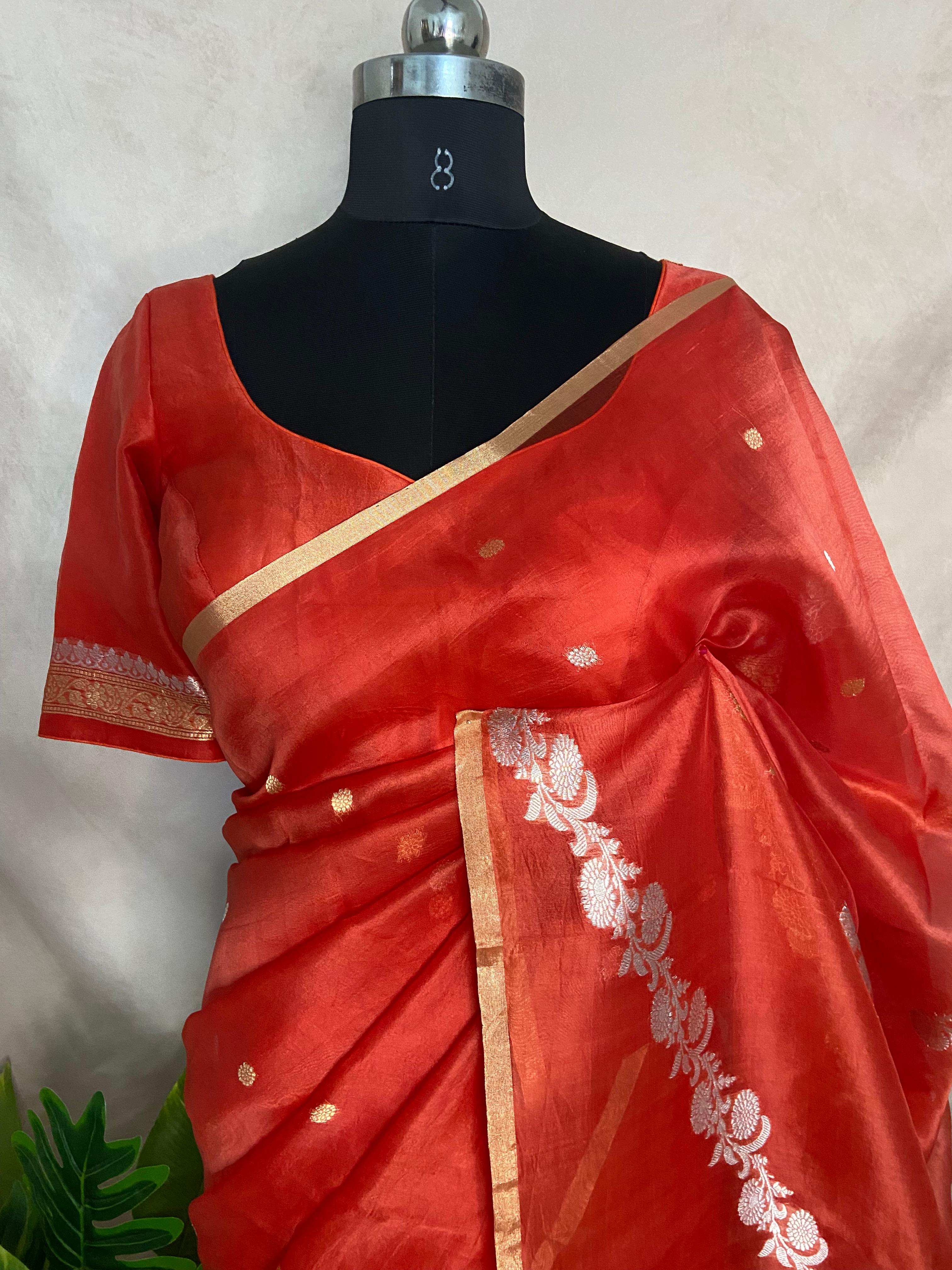 Pure organza silk saree with stitched blouse