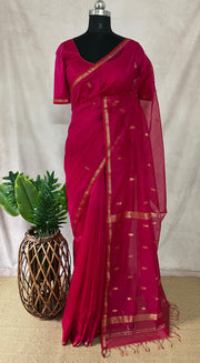 Pure Pink Maheshwari silk saree with stitched blouse