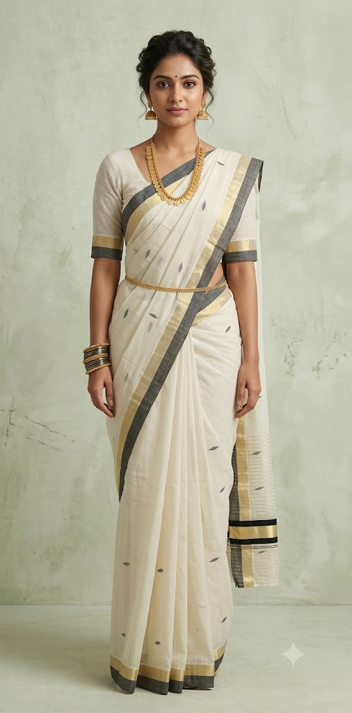Balaramapuram handloom saree with black and gold border