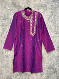 Eggplant cotton silk kurta with side neck open and emroidery