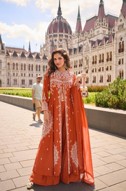 Orange long top with flared pallazo