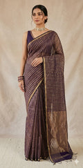 Maheshwari tissue silk saree with stripe and stitched blouse