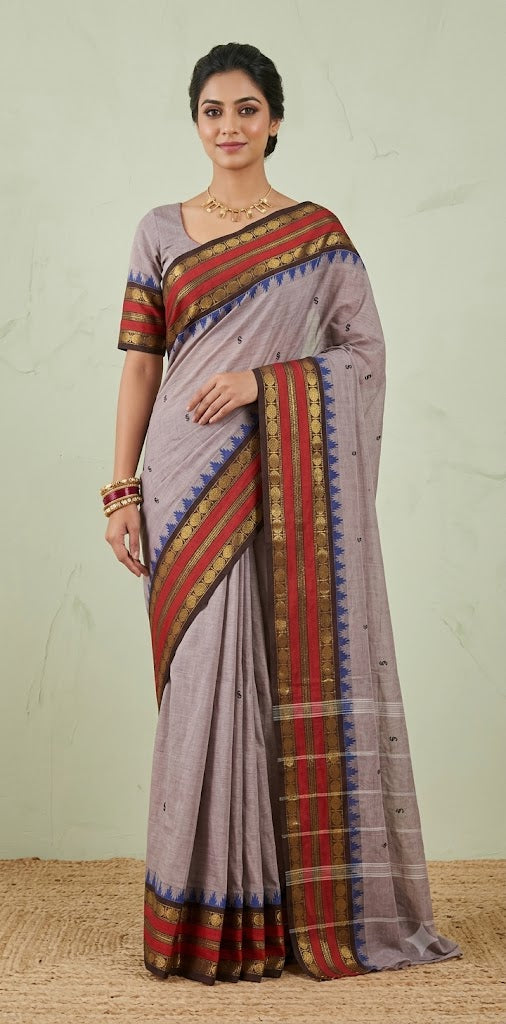Kanchivaram handloom cotton saree with stitched blouse