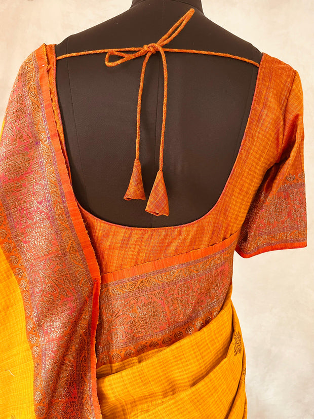 Pure Dupion silk saree with stitched blouse