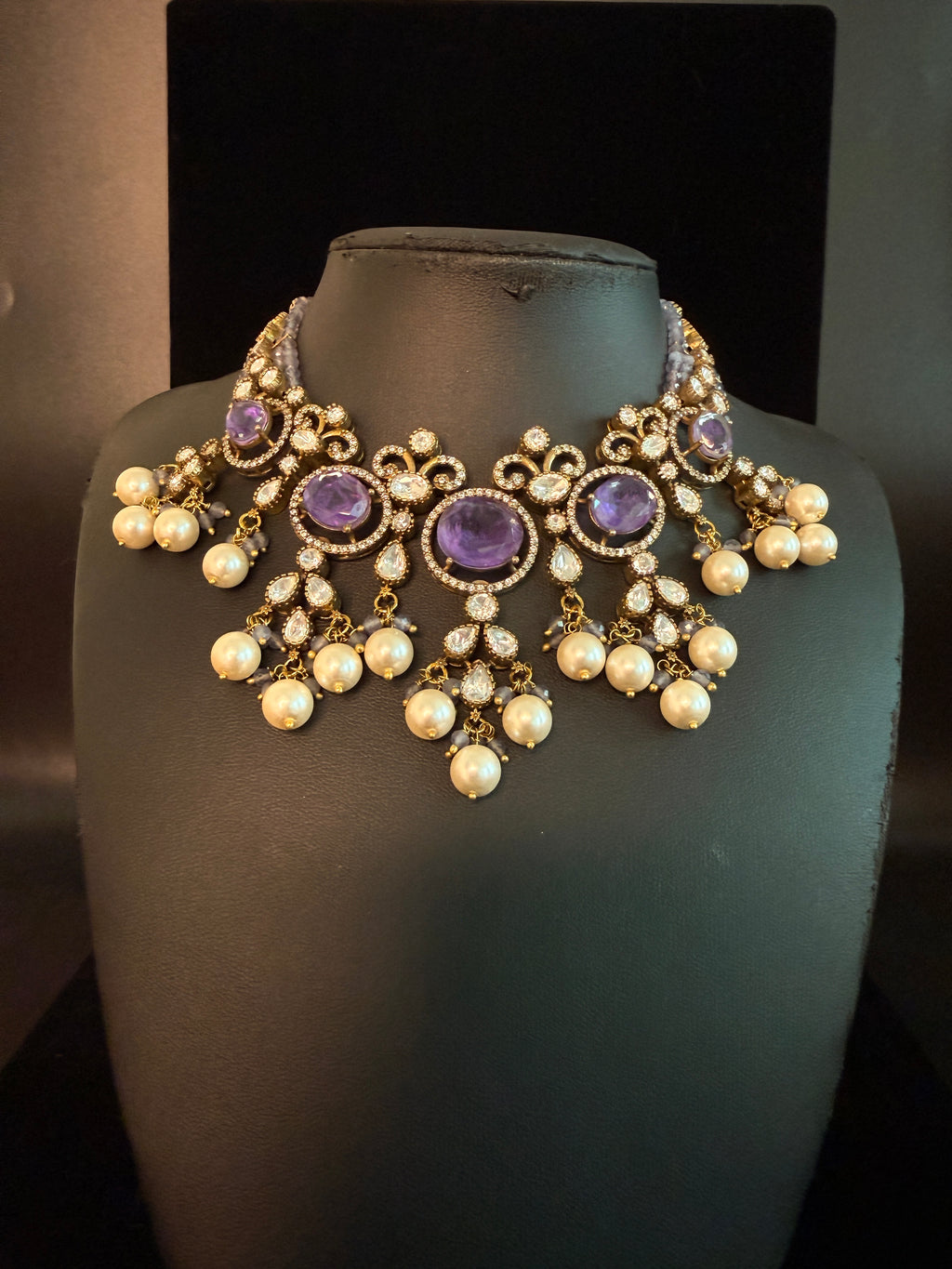 Moissonite necklace with white and Lilac stone