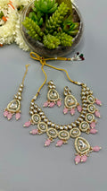 Kundan necklace and earring with light pink beads
