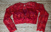 Red net full sleeve blouse
